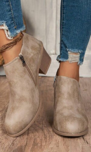 Philippine Gray Tulip Opening Suede Ankle Boots