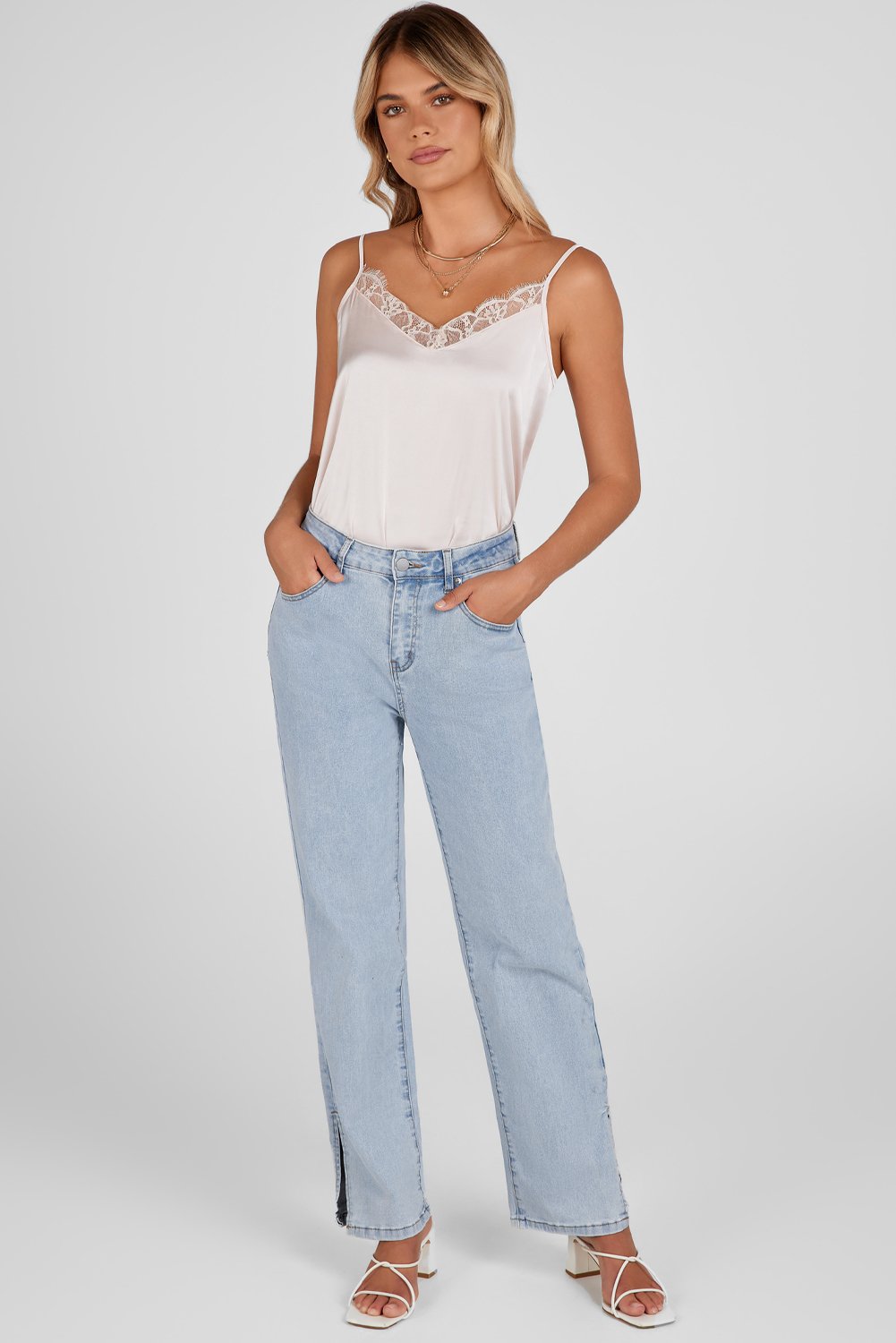Sky Blue High Rise Slit Anklet Flare Jeans - Image 7