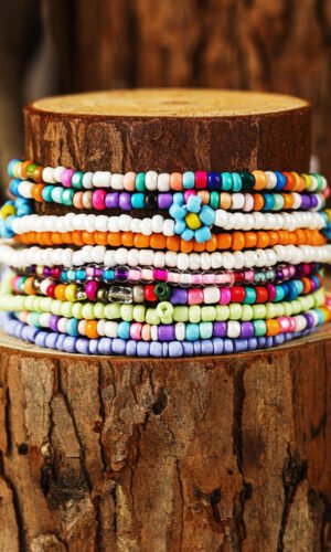 Yellow Flower Random Color Multi Layered Beaded Anklet Set