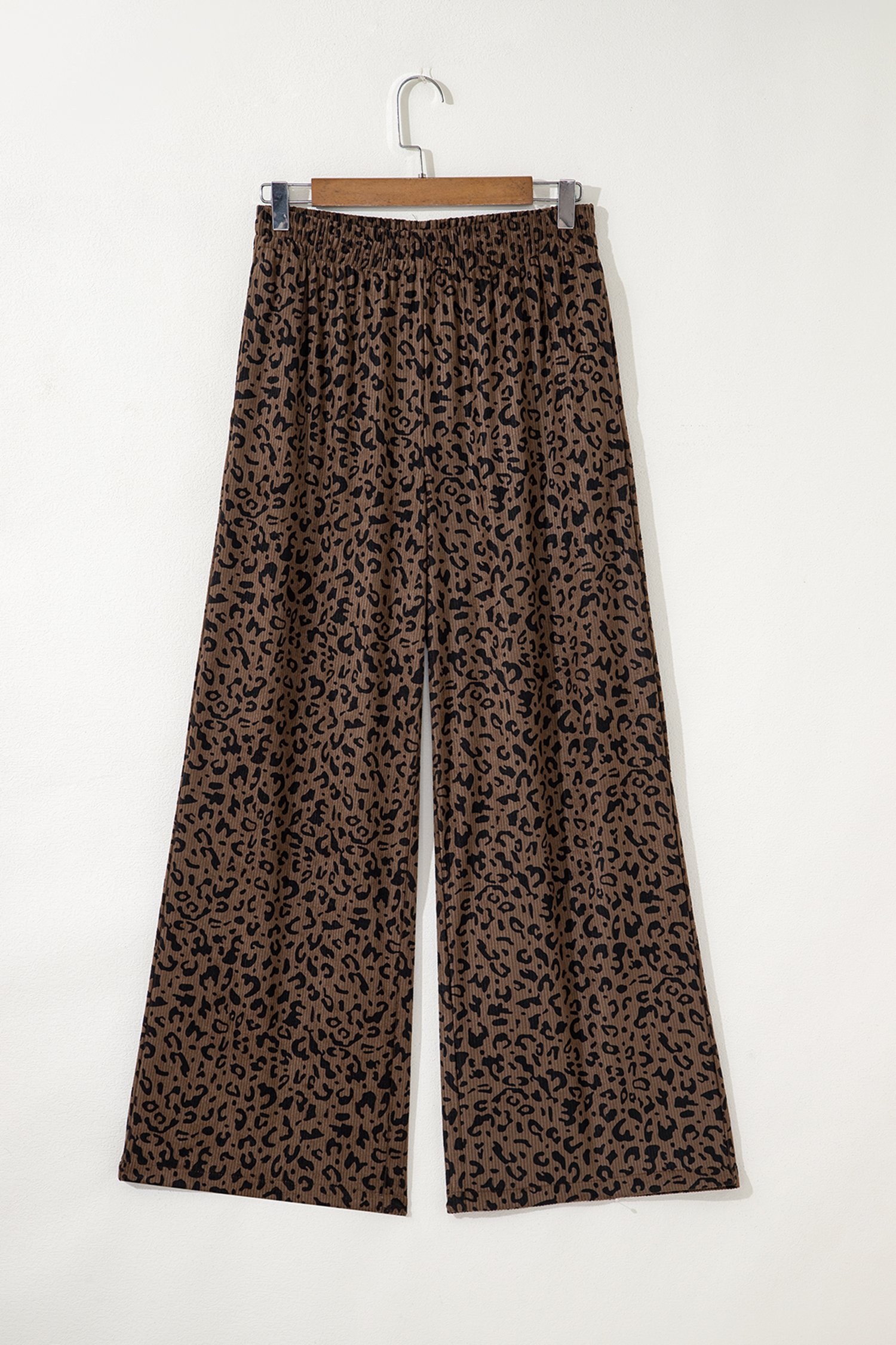 Dark Brown Leopard Print Elastic High Waist Loose Corduroy Pants - Image 7