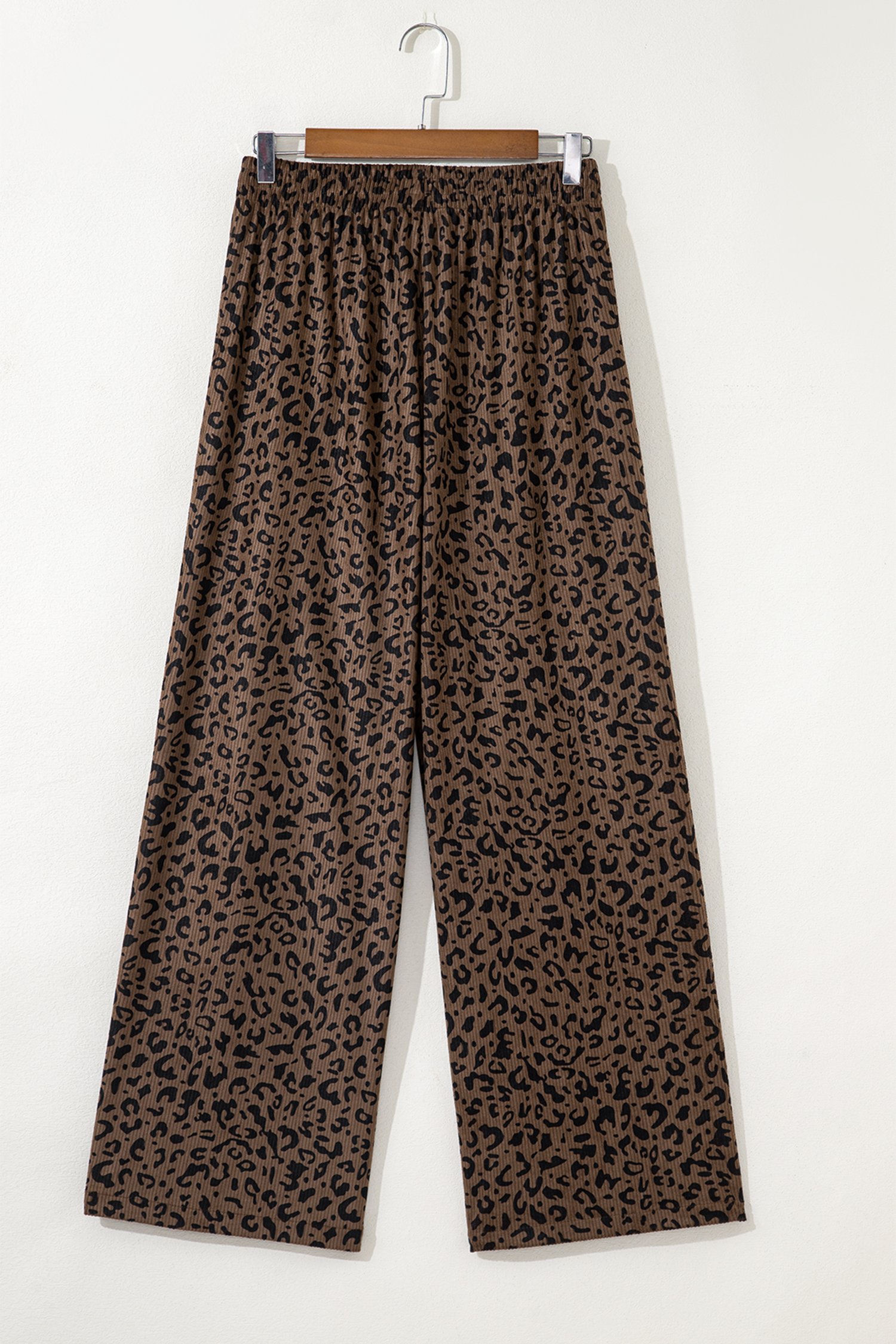 Dark Brown Leopard Print Elastic High Waist Loose Corduroy Pants - Image 6