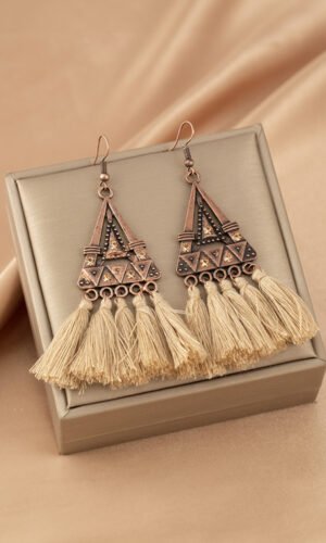 Brown Boho Triangle Metal Tasseled Earrings