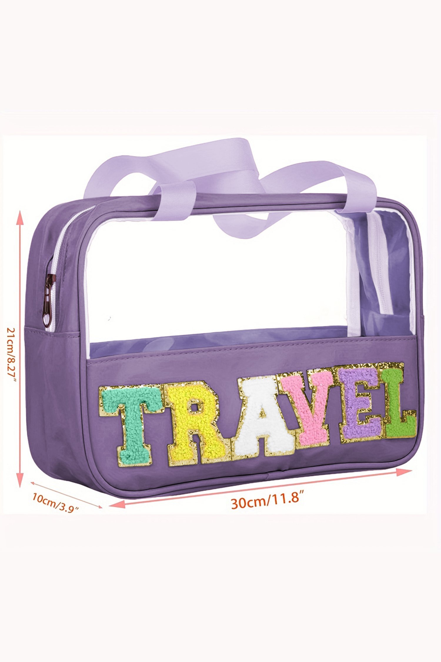 Purple TRAVEL Chenille Letter Clear PVC Makeup Bag - Image 8