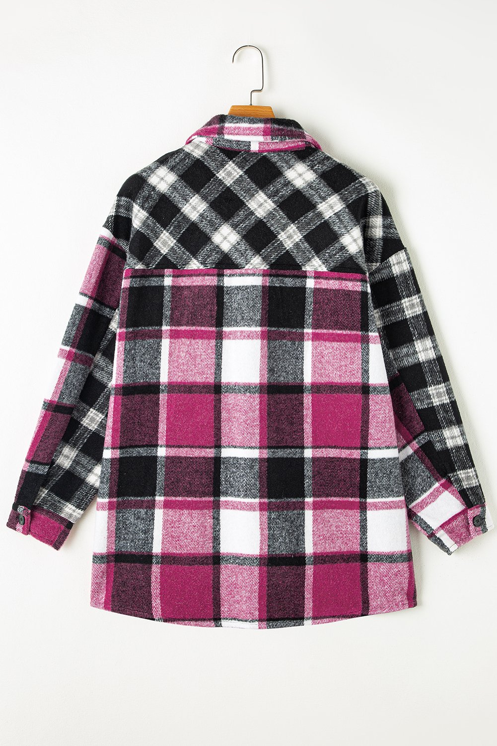 Black Plaid Colorblock Loose Shacket - Image 5