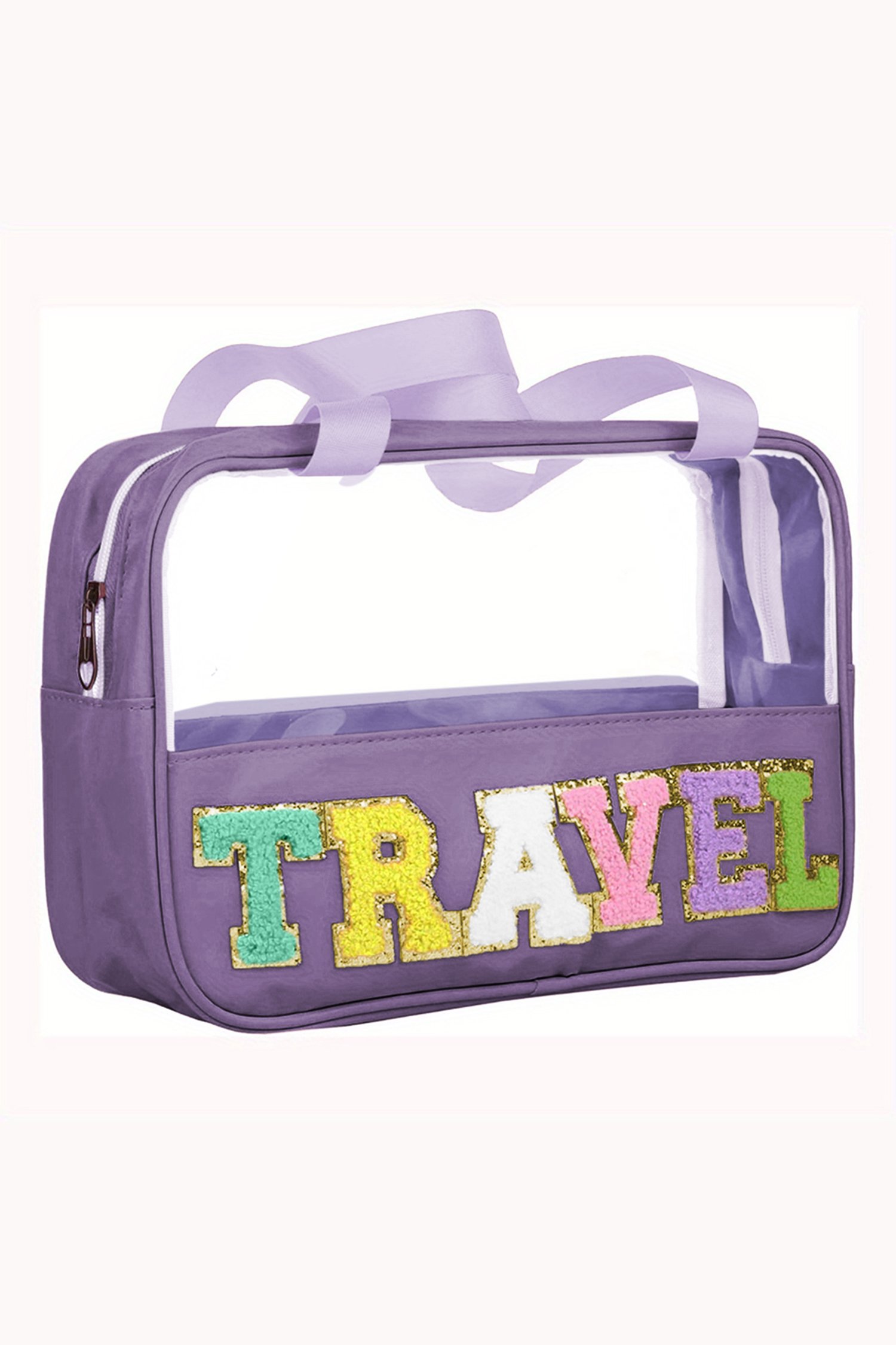 Purple TRAVEL Chenille Letter Clear PVC Makeup Bag - Image 6