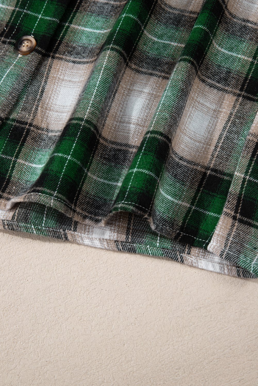 Green Plaid Print Chest Pocket Buttoned Hooded Shacket - Image 7