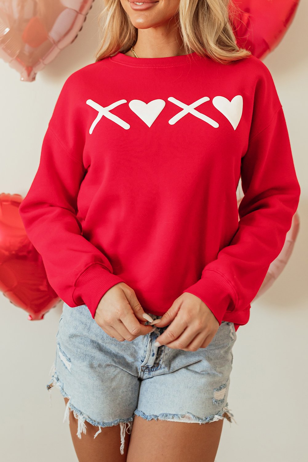 Red Puff XOXO Print Valentines Heart Sweatshirt - Image 8