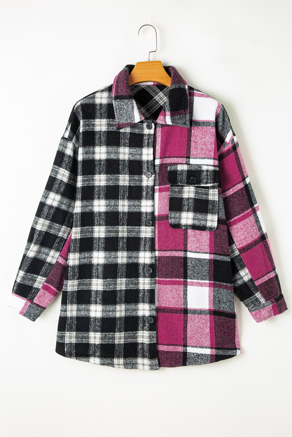 Black Plaid Colorblock Loose Shacket - Image 4