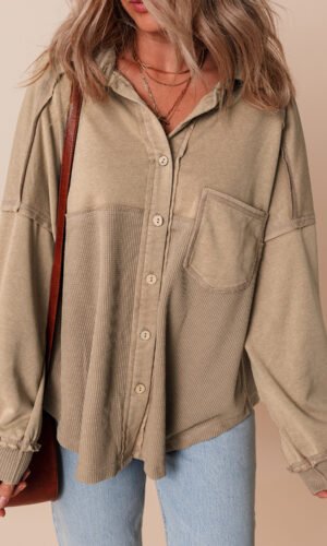 Goat Mineral Wash Textured Patchwork Loose Fit Shacket