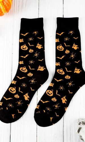 Black Spooky Season Halloween Element Print Socks