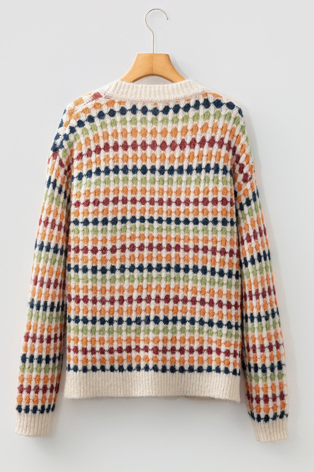 Multicolour Dotty Pattern Knit Button Front V Neck Sweater Cardigan - Image 4