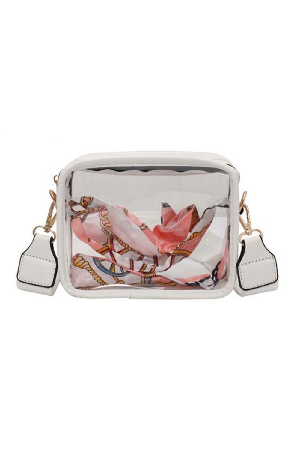White Clear PVC Leather Strap Crossbody Bag - Image 8