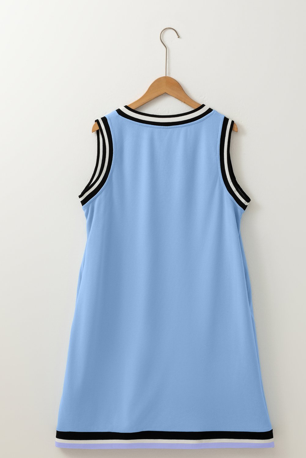 Myosotis Color Contrast Trim V Neck Shift Sleeveless Mini Dress - Image 6