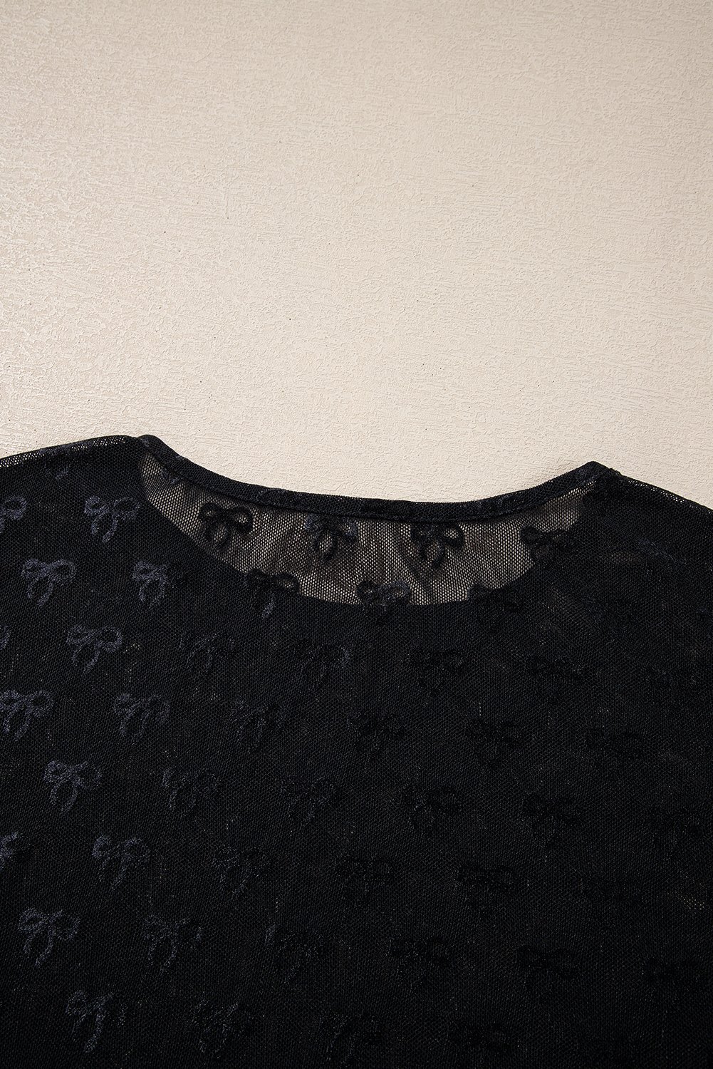 Black Mesh Bow Pattern Long Sleeve Top - Image 8