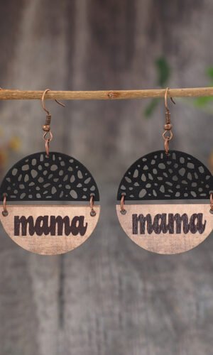 Black Vintage mama Pendant Leather Wooden Earrings