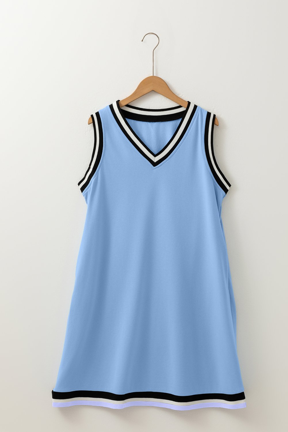 Myosotis Color Contrast Trim V Neck Shift Sleeveless Mini Dress - Image 5