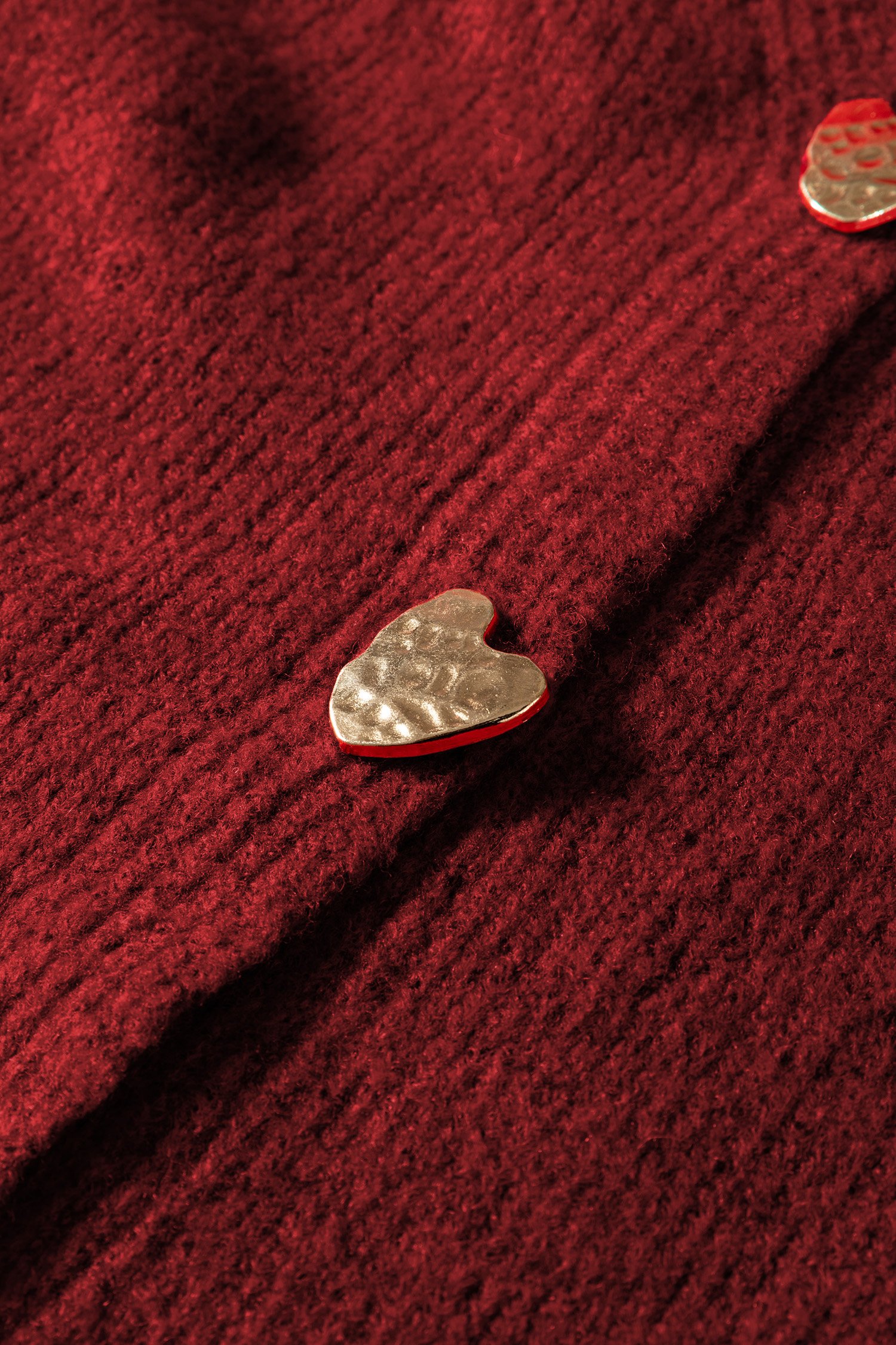 Fiery Red Heart Metal Button V Neck Cardigan Sweater - Image 14