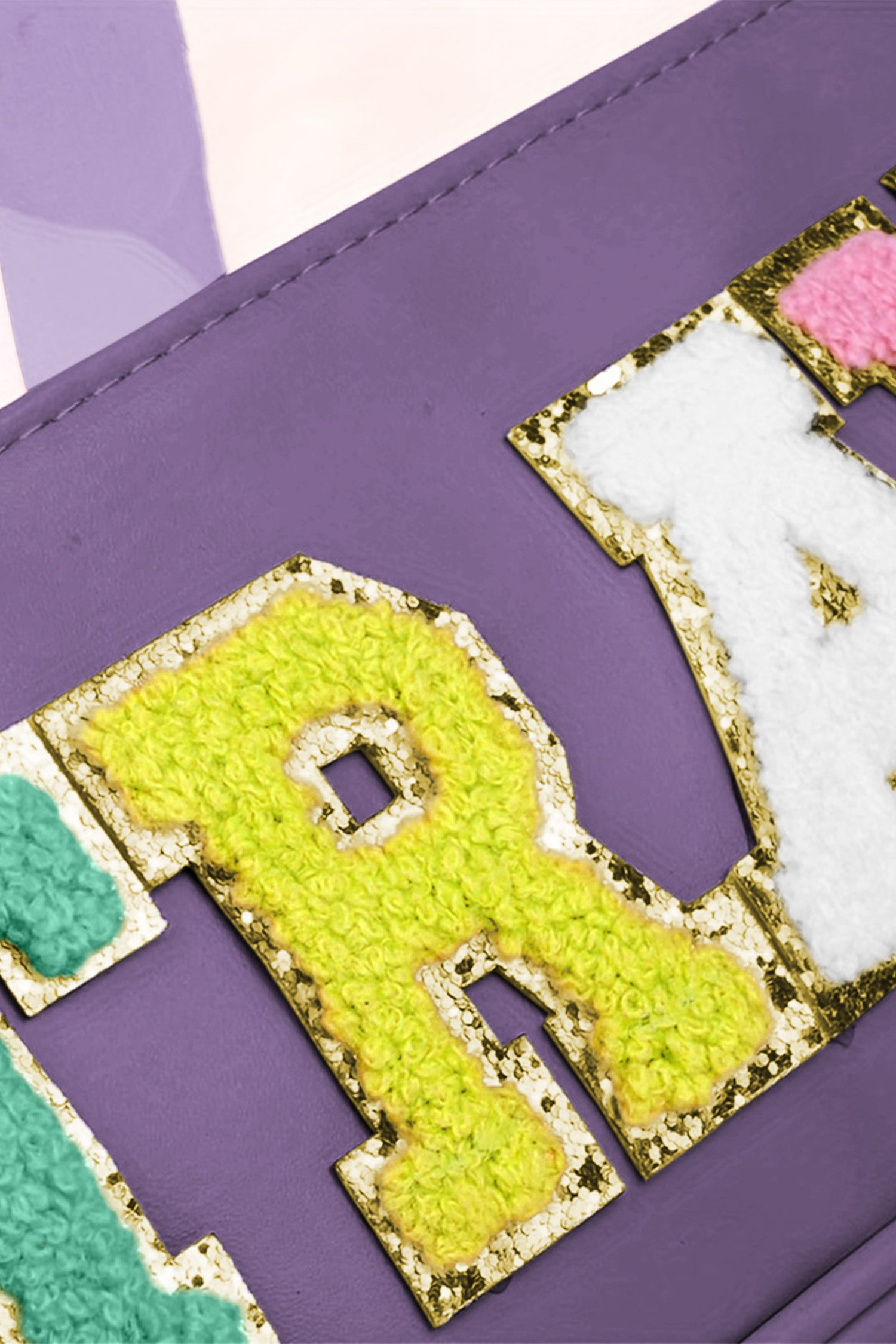 Purple TRAVEL Chenille Letter Clear PVC Makeup Bag - Image 4