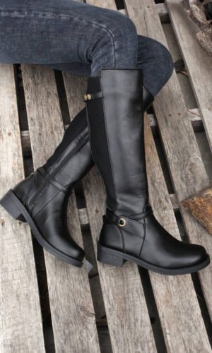Black Side Zipper Knee High Chunky Low Heel Boots