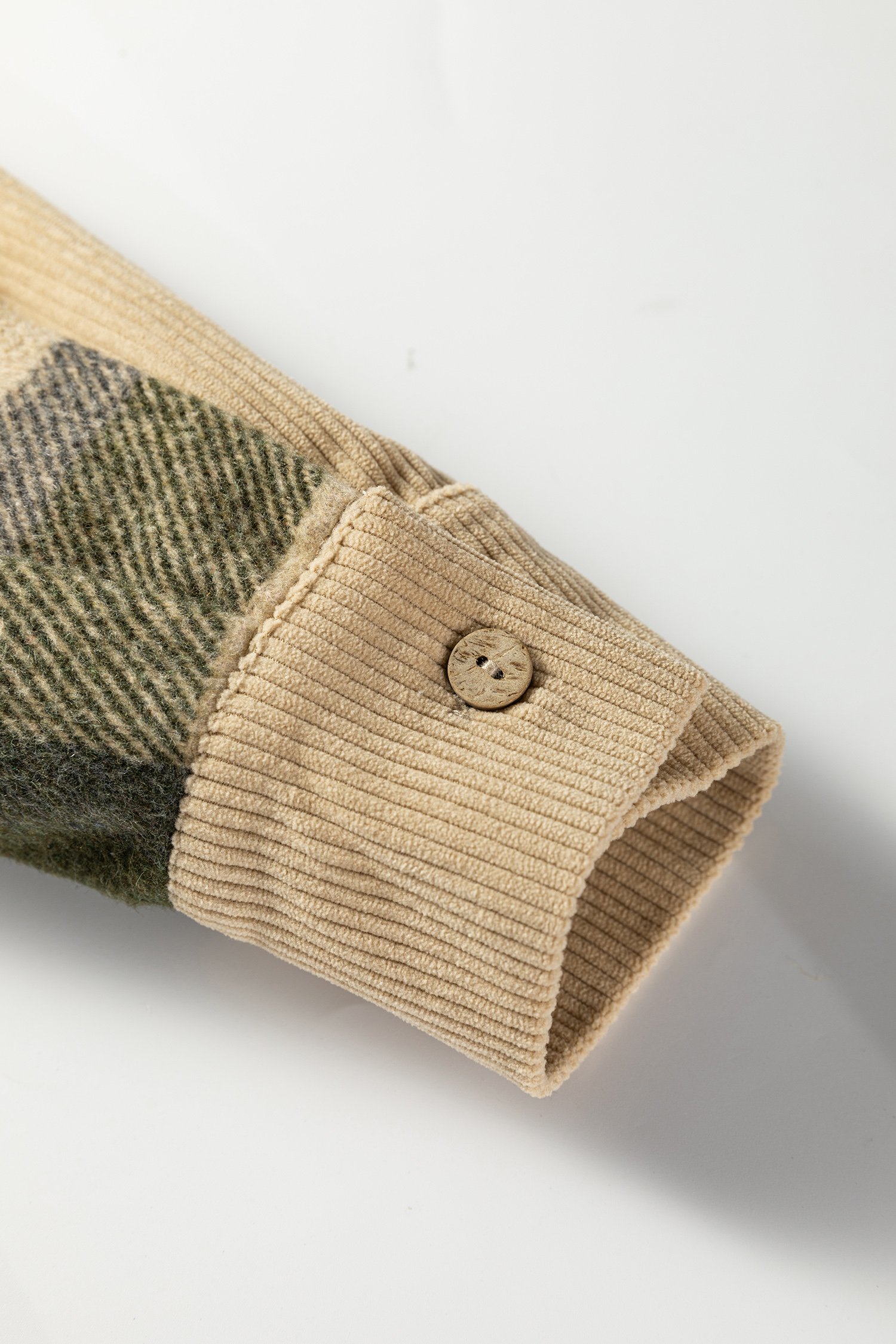 Parchment Retro Plaid Corduroy Patchwork Shacket - Image 6