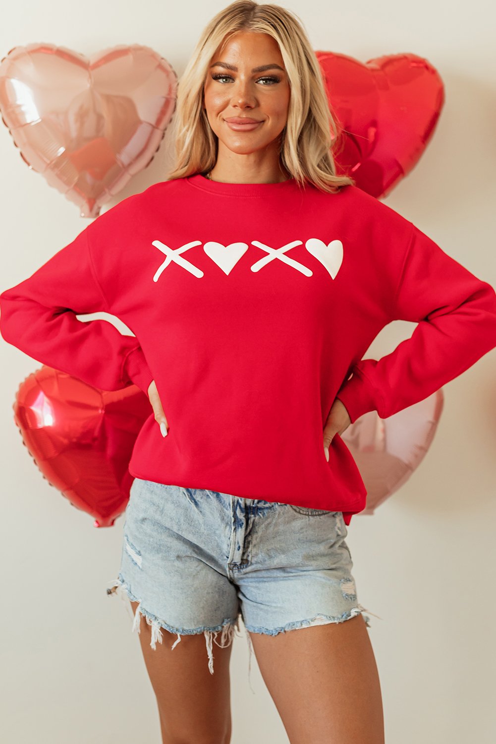 Red Puff XOXO Print Valentines Heart Sweatshirt - Image 4