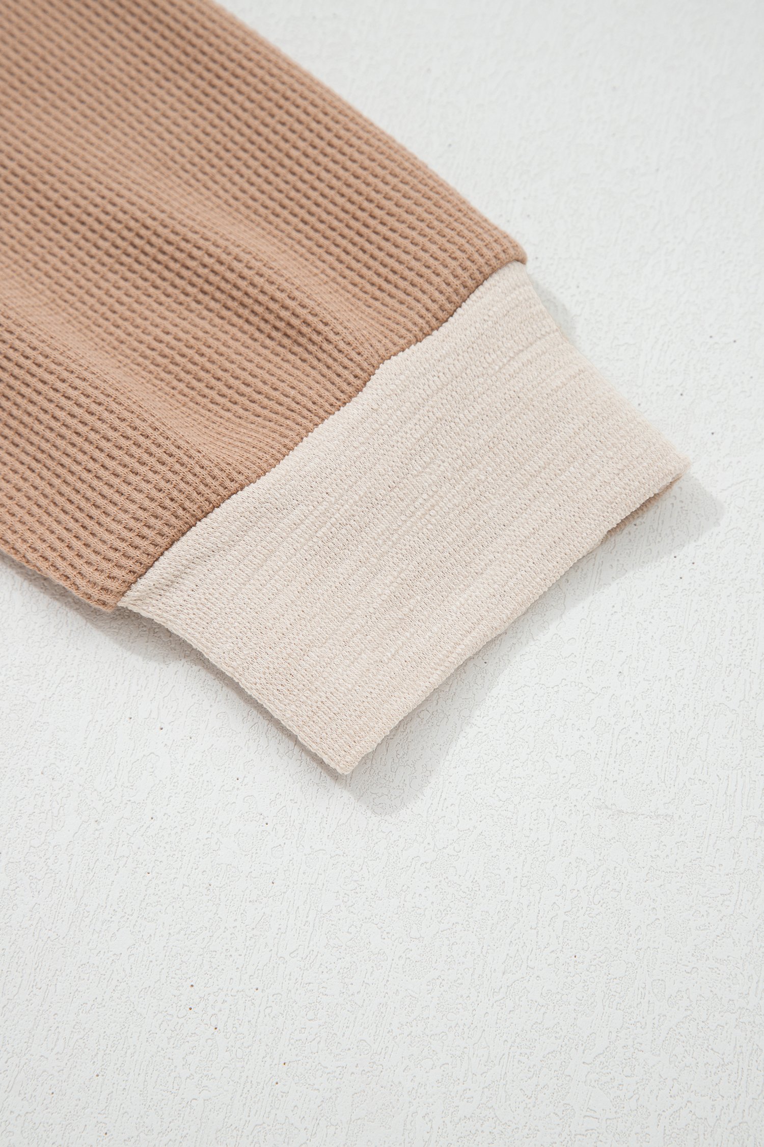 Green Plus Mixed Texture Color Block Patchwork V Neck Long Sleeve Top - Image 6