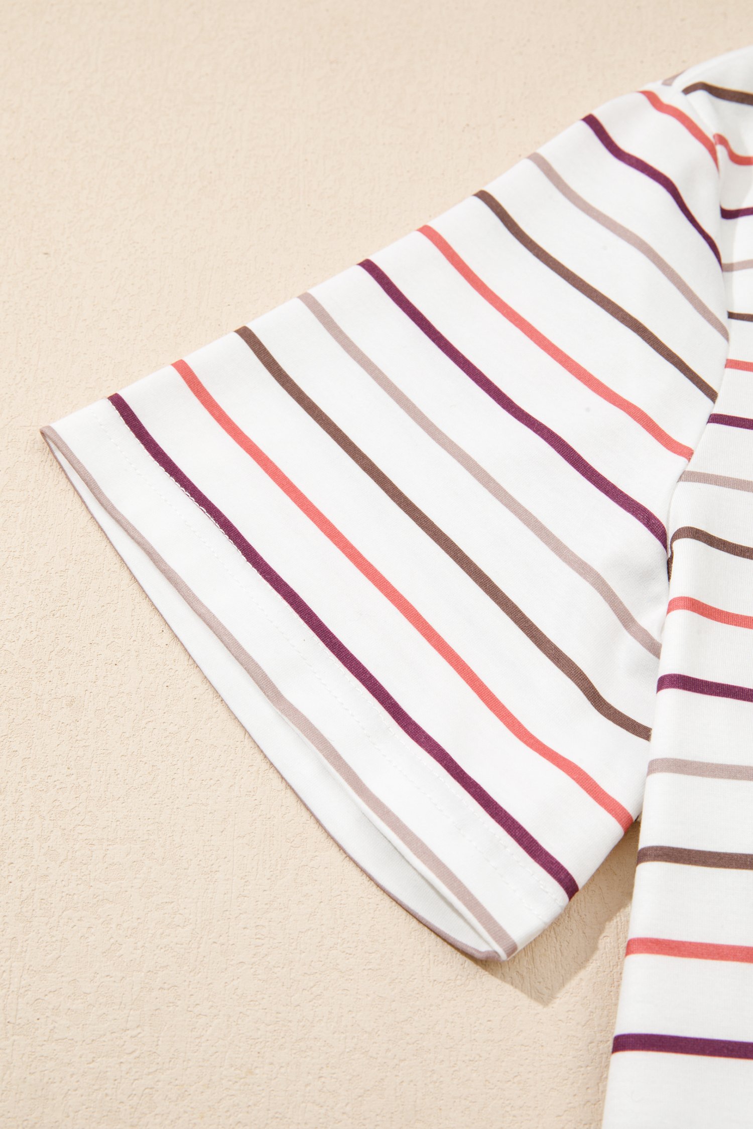 White Stripe V Neck Casual Plus Size Tee - Image 8