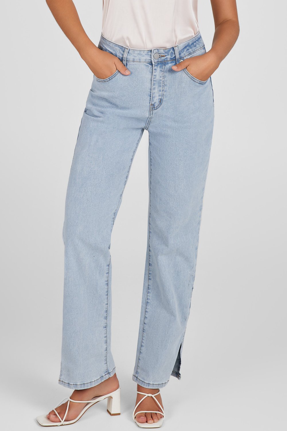 Sky Blue High Rise Slit Anklet Flare Jeans - Image 5
