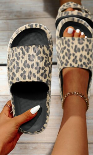 Black Print Thick Sole Slip On Slippers