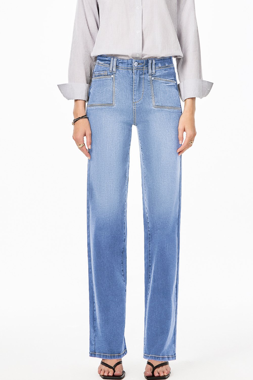 Dusk Blue Loose Straight Leg Cropped High Waist Jeans - Image 5