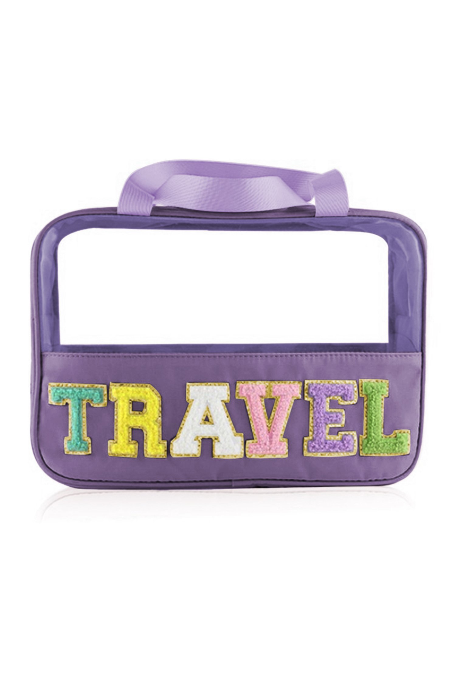 Purple TRAVEL Chenille Letter Clear PVC Makeup Bag - Image 7