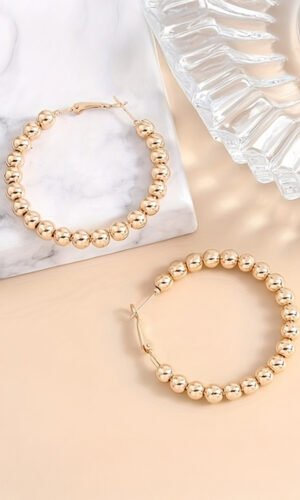 Gold Plated Beads Alloy Hoop Earrings