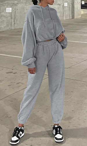 Gray Solid Drop Shoulder Hoodie and Joggers Activewear Set