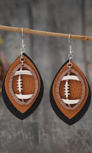Chestnut Rugby Football Shape PU Leather Drop Earrings