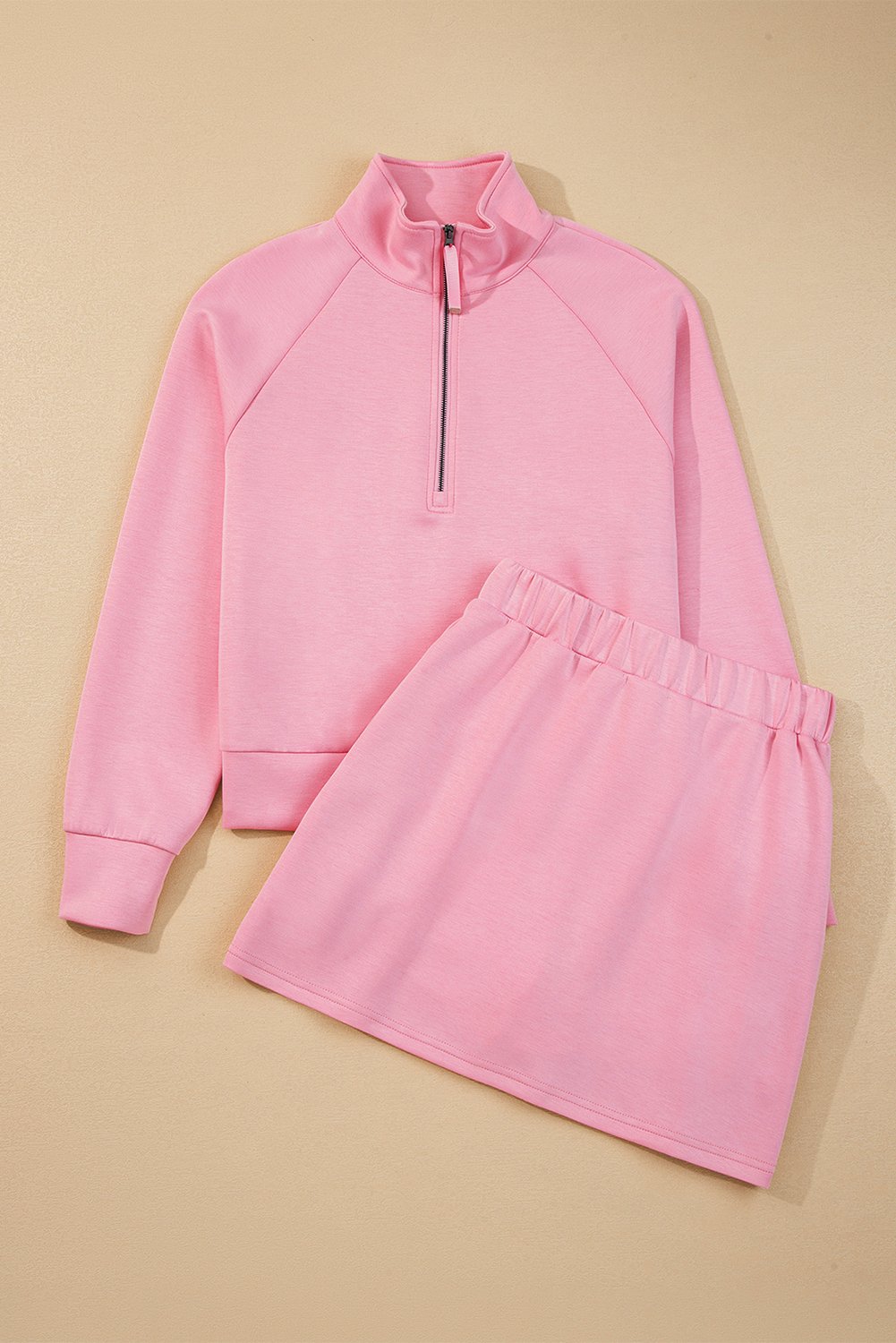 Pink Half Zip Sporty Pullover Mini Skort 2pcs Outfit - Image 6