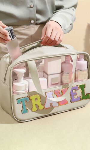 Parchment TRAVEL Chenille Letter Clear PVC Makeup Bag