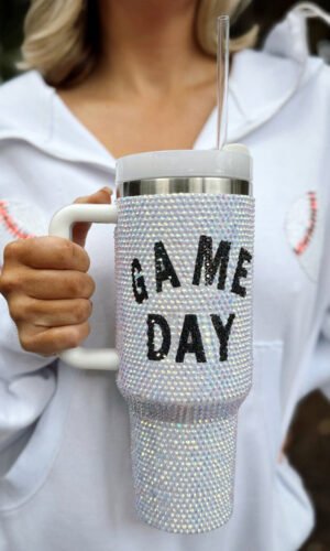 White GAME DAY Rhinestone Handle Large Tumbler 40oz