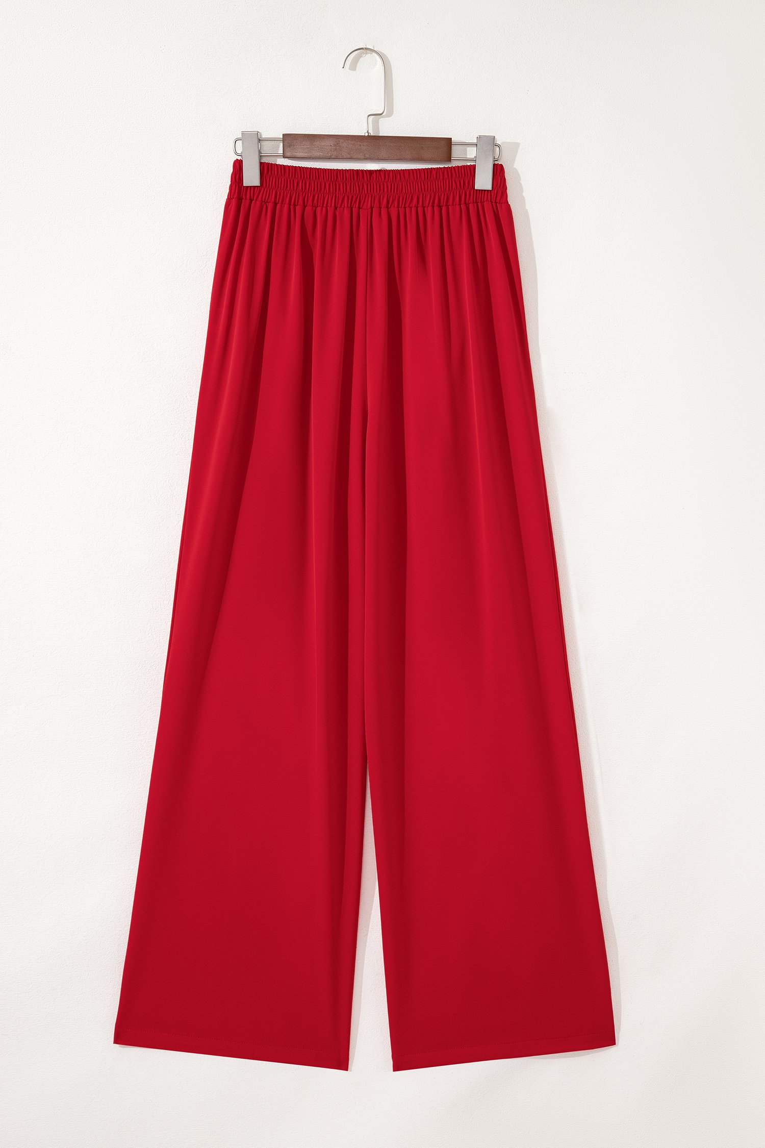 Fiery Red Pleated Detail Pull On High Elastic Waist Loose Straight Pants - Image 5