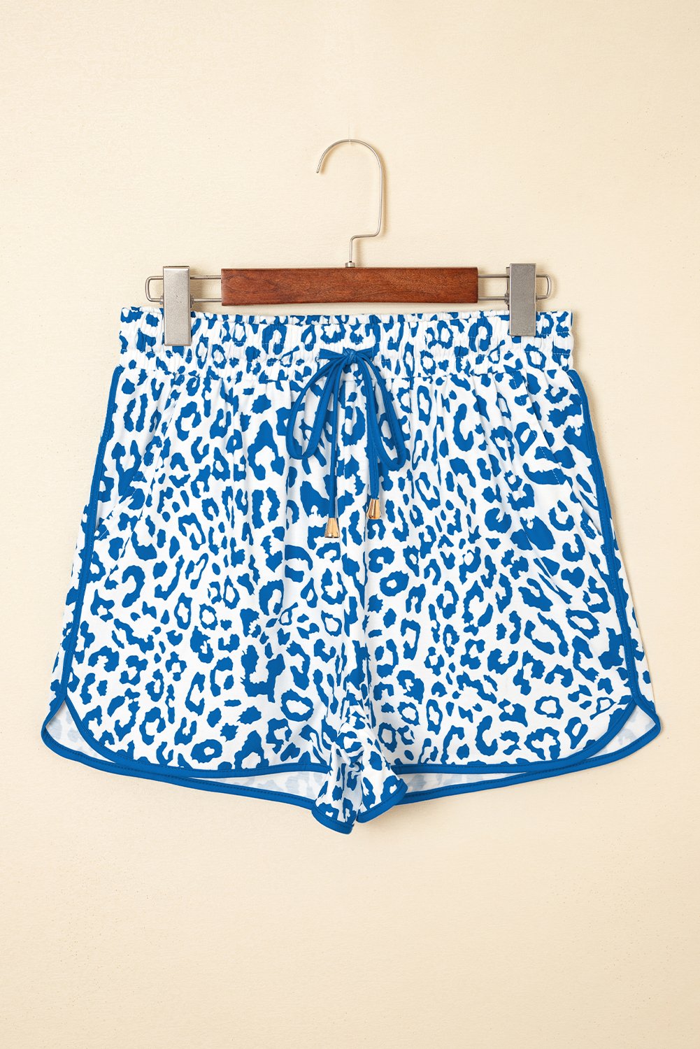 Blue Leopard Elastic Waistband Lace up Contrast Trim Casual Shorts - Image 4