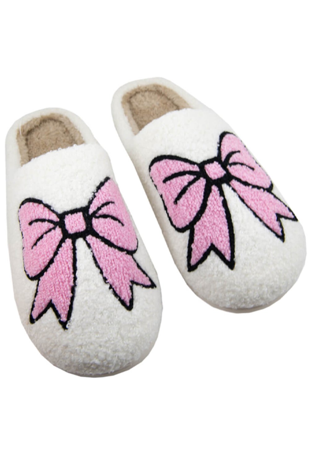 White Cute Bowknot Pattern Fuzzy Winter Home Slippers - Image 2
