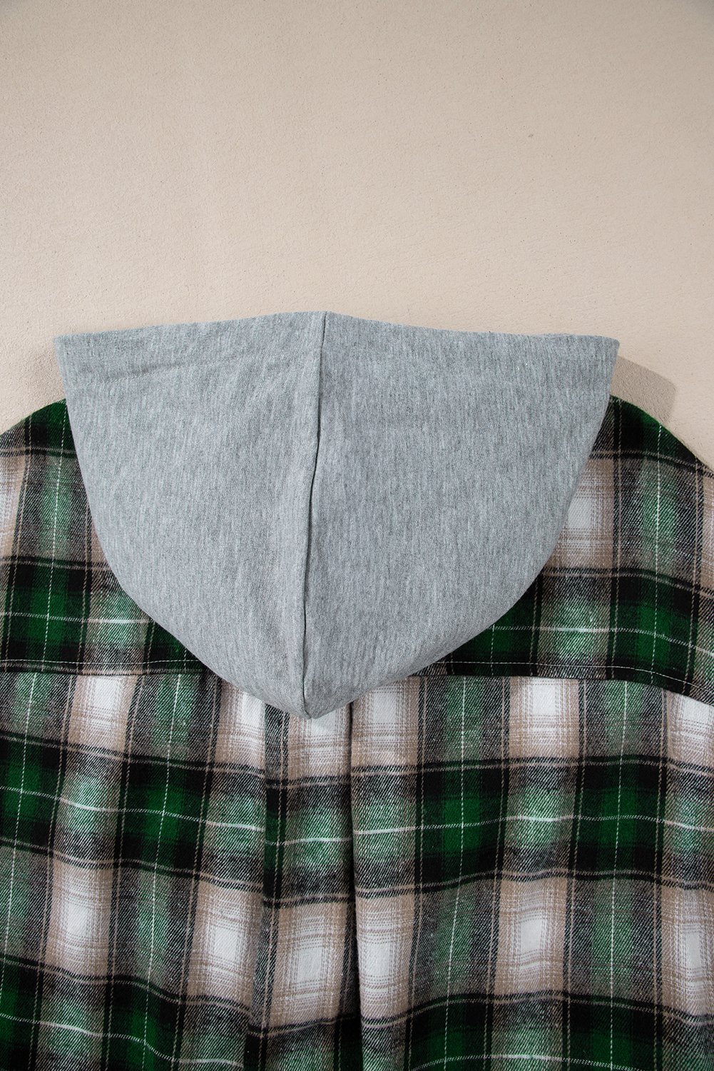 Green Plaid Print Chest Pocket Buttoned Hooded Shacket - Image 6