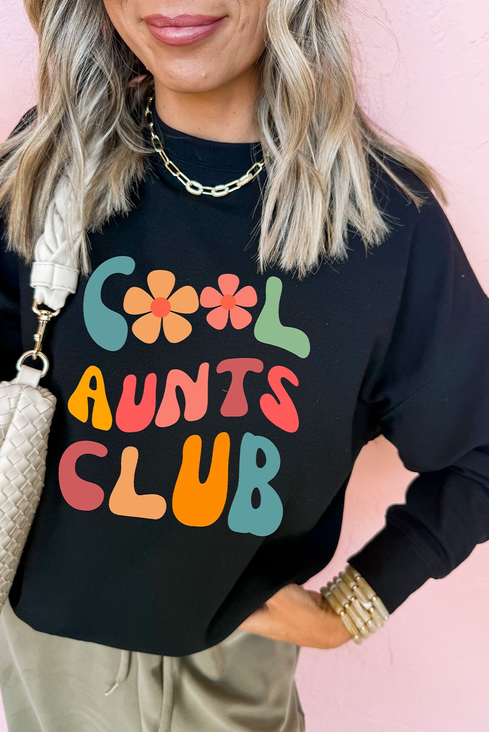 Black Floral COOL AUNTS CLUB Graphic Pullover Sweatshirt - Image 5