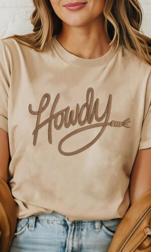 Khaki Howdy Embroidered Graphic Western Tee