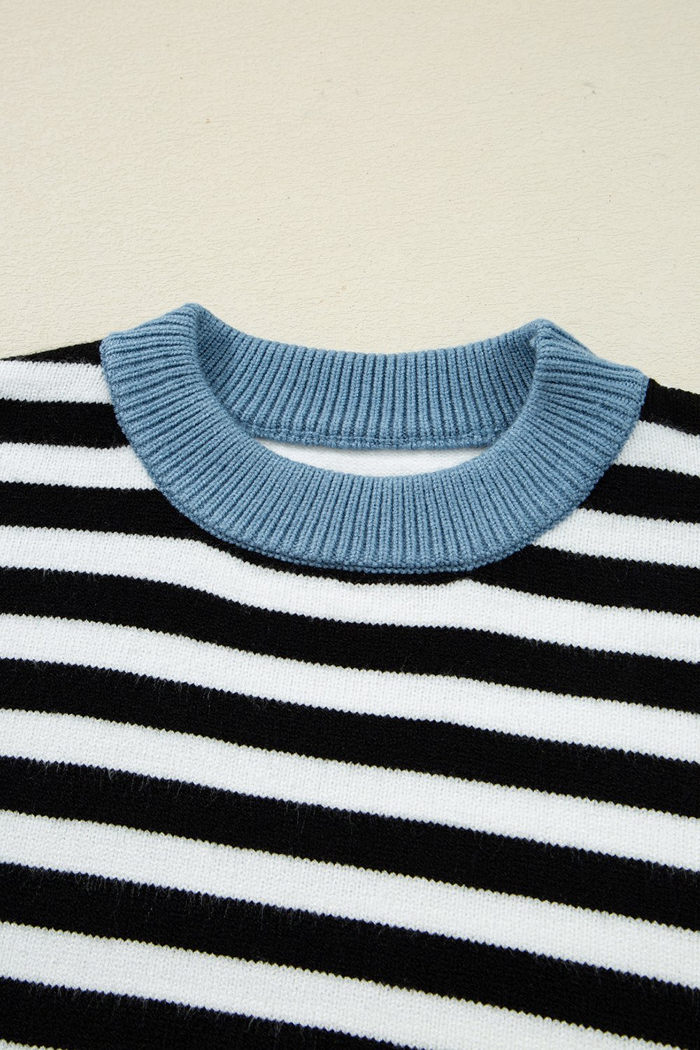 Color black Striped Panels Colorblock Sleeve Chic Sweater - Image 5