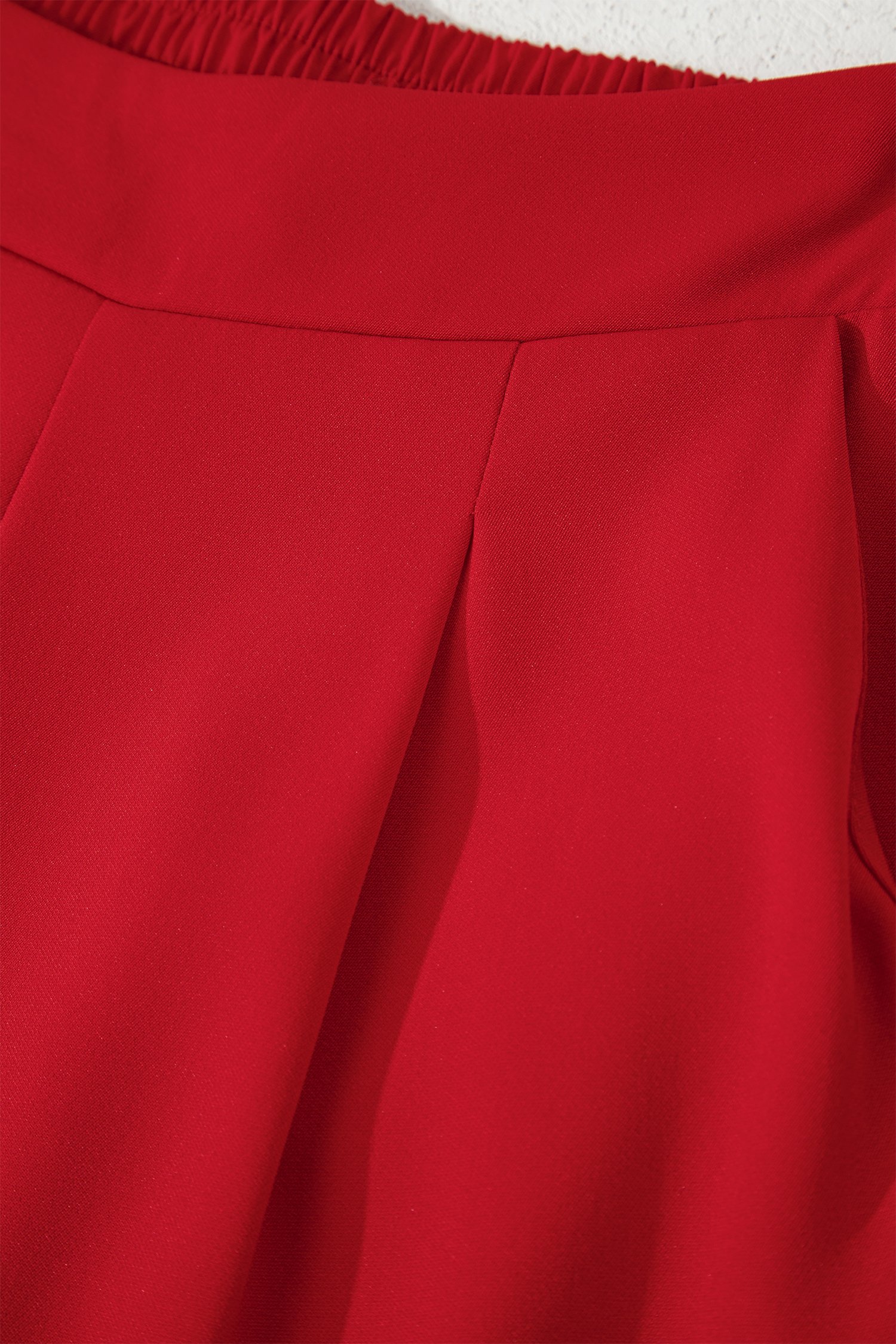 Fiery Red Pleated Detail Pull On High Elastic Waist Loose Straight Pants - Image 6