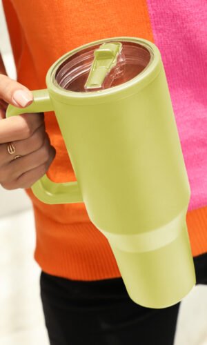 Pear Green Frosted Stainless Handle Large Vacuum Cup with Straw 40oz