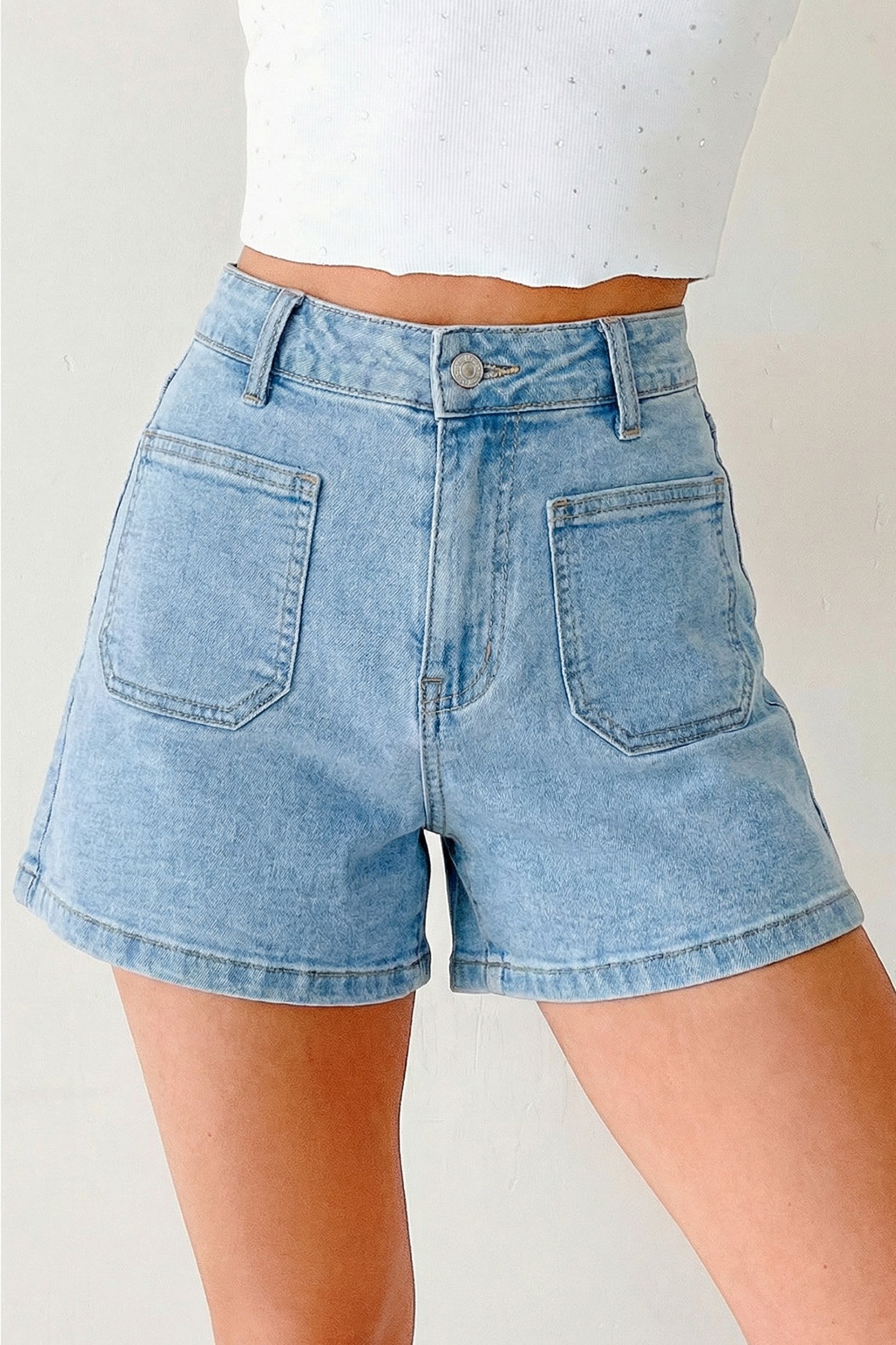 Myosotis High Rise Patch Pocket Denim Shorts - Image 4