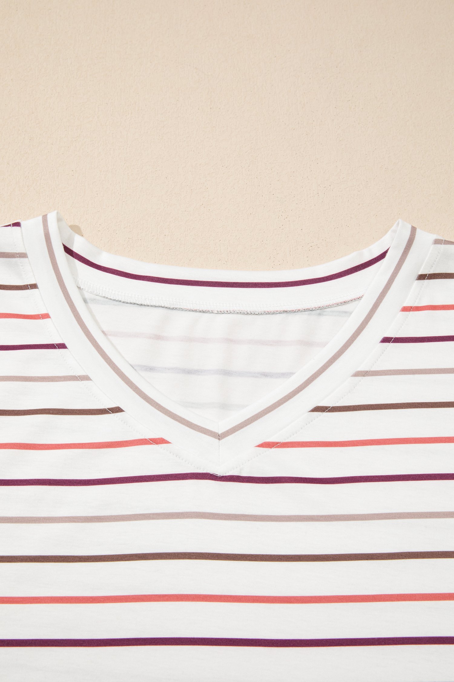 White Stripe V Neck Casual Plus Size Tee - Image 7