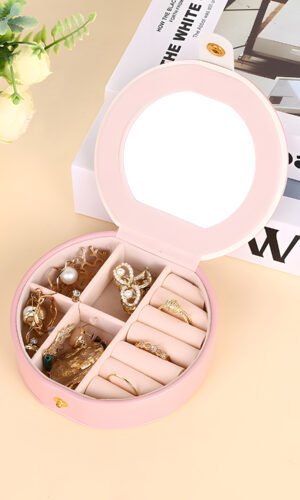 Light Pink Jewelry Organizer Cases with Mirror