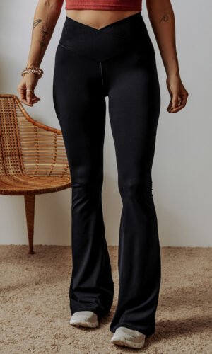 Black V Shape High Waist Flared Leggings